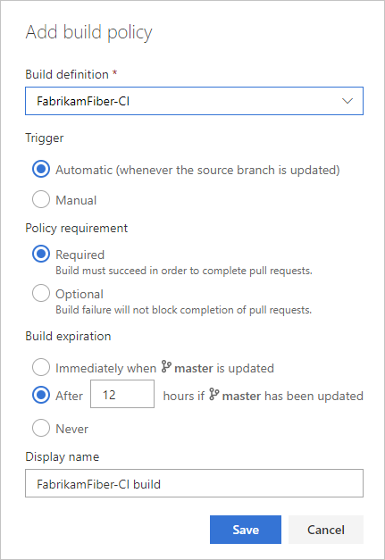 Einstellungen für Buildrichtlinie