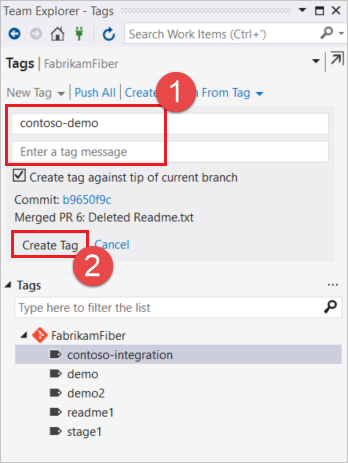 „Tag erstellen“ in Visual Studio auswählen.