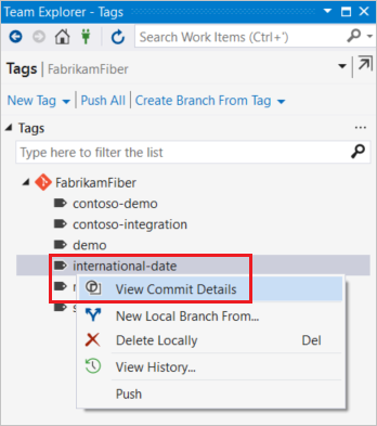 Screenshot der Visual Studio-Ansicht commit-Details.