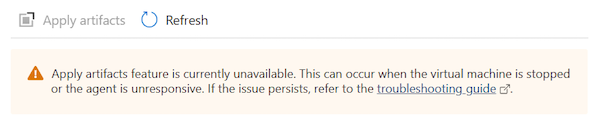 Screenshot der Benachrichtigung, dass Artefakte nicht auf die DevTest Labs-VM angewendet werden können.