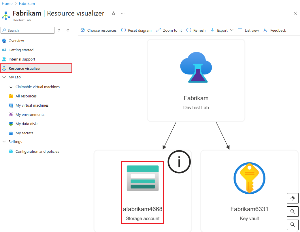 Screenshot: Auswählen des Lab-Speicherkontos.