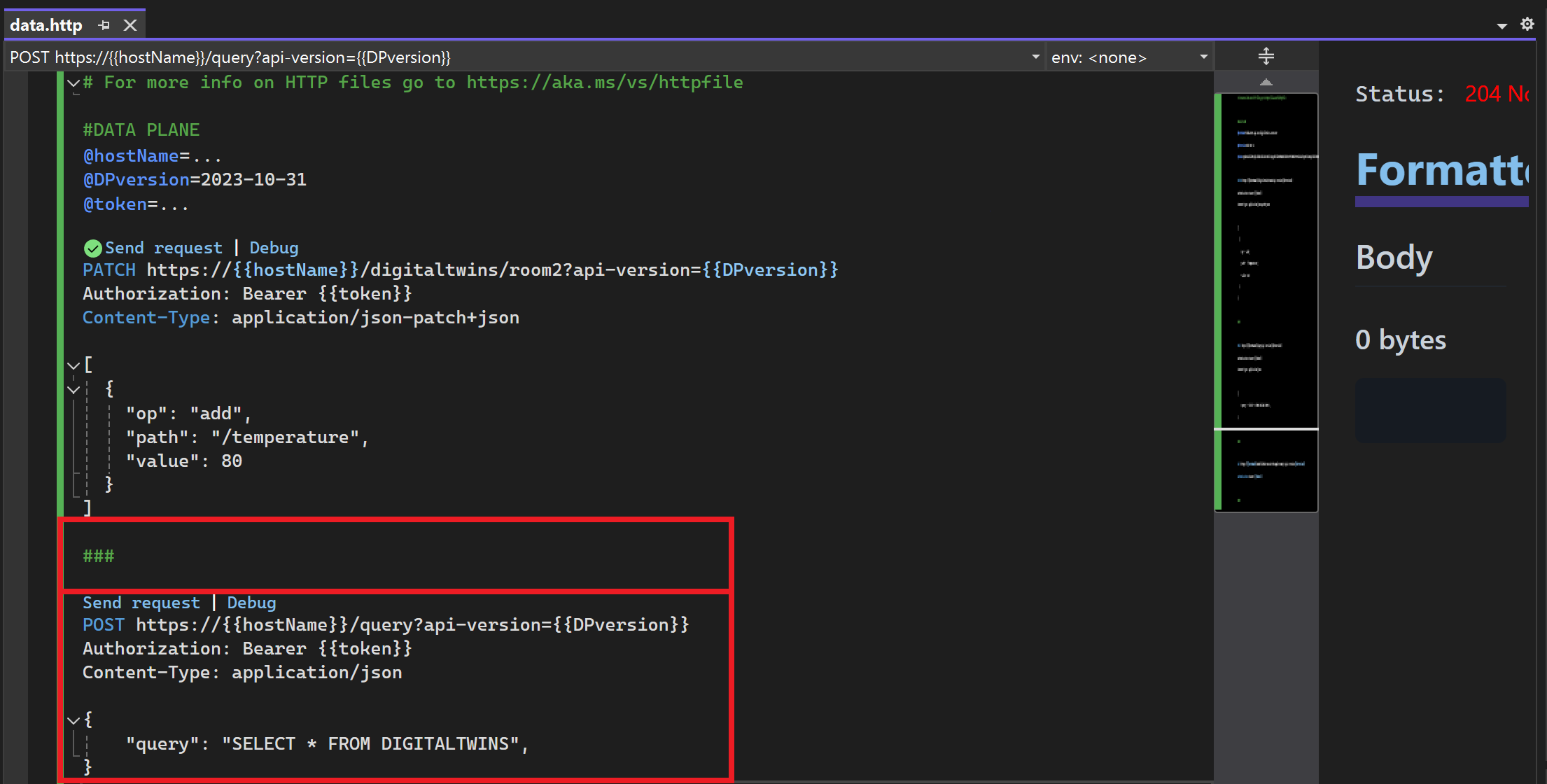 Screenshot mehrerer Anforderungen in einer Datei in Visual Studio.