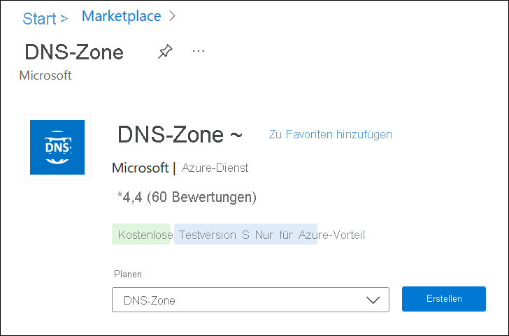 Screenshot des DNS-Zonen-Marketplace.