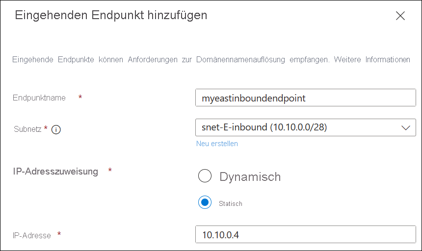 Screenshot, der zeigt, wie Eine statische IP-Adresse ausgewählt wird.