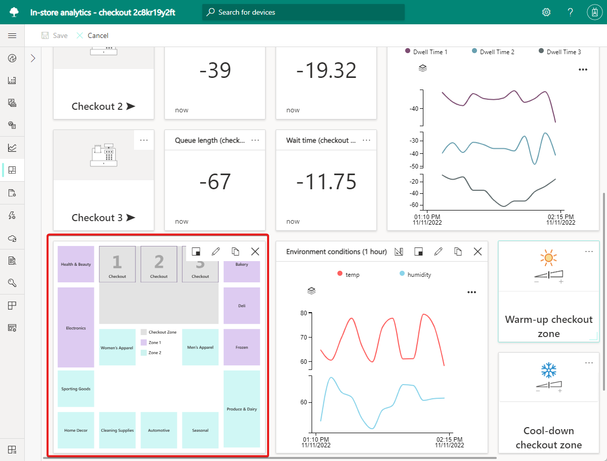 Screenshot zeigt die Dashboardkachel für den Ladenplan der In-Store Analytics-Anwendung.