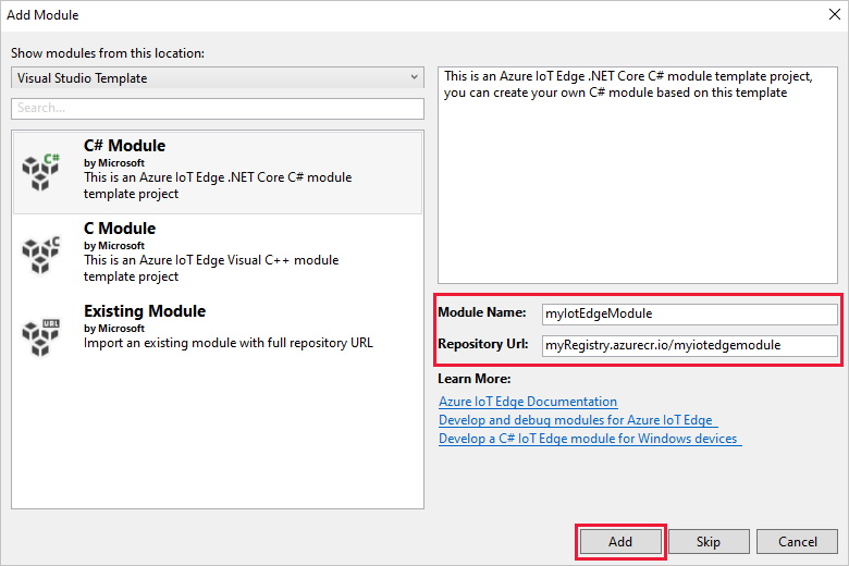 Screenshot der Vorgehensweise zum Hinzufügen einer Anwendung und eines Moduls zur Visual Studio-Projektmappe