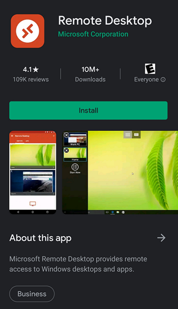 Screenshot der Microsoft-Remotedesktop-App im App Store.