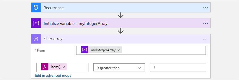 Screenshot showing the designer for a Consumption workflow and the finished example for the 