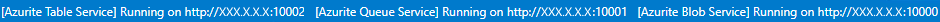 Screenshot: Taskleiste von Visual Studio Code mit ausgeführten Azure Blob Service-, Azure Queue Service- und Azure Table Service-Instanzen.