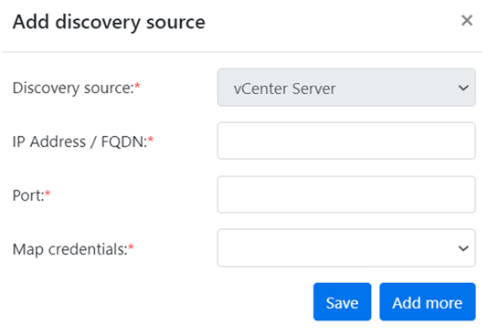 Screenshot der Möglichkeit zum Hinzufügen weiterer vCenter Server-Details.