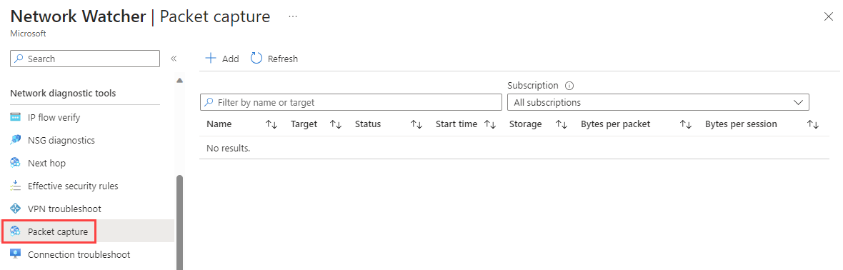 Screenshot: Network Watcher-Paketerfassung im Azure-Portal.