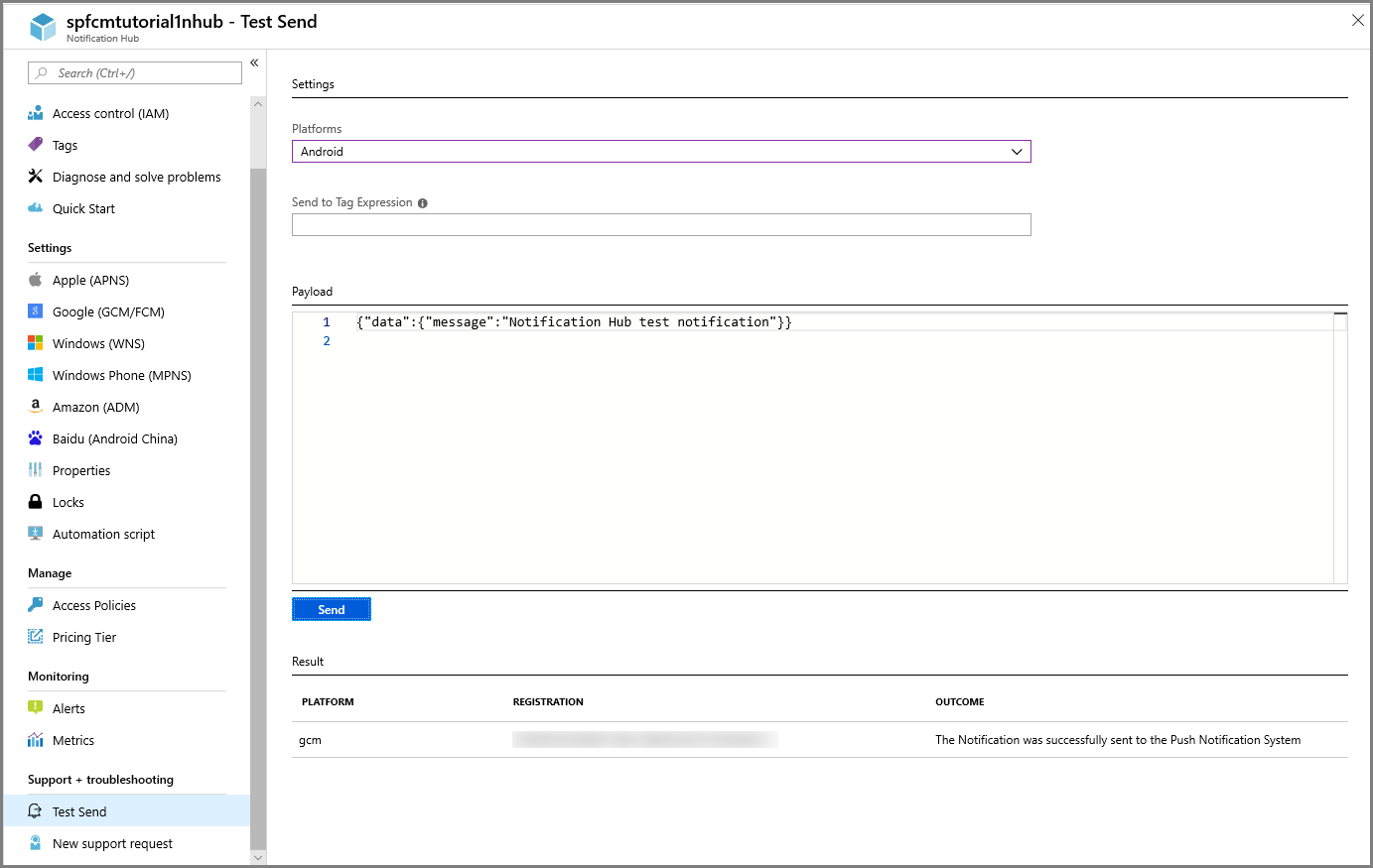 Azure Notification Hubs – Testsendung