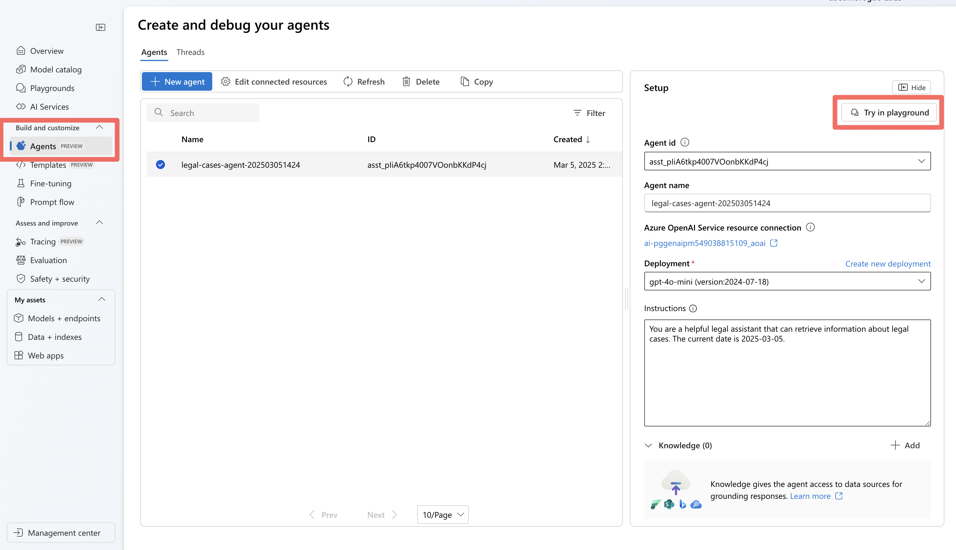 Screenshot, der die Auswahlmöglichkeiten zum Finden des Agenten-Spielplatzes zeigt.