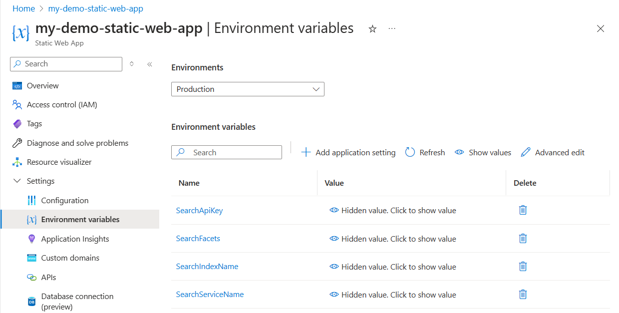 Screenshot des Browsers mit dem Azure-Portal mit der Schaltfläche zum Speichern der Einstellungen für Ihre App.