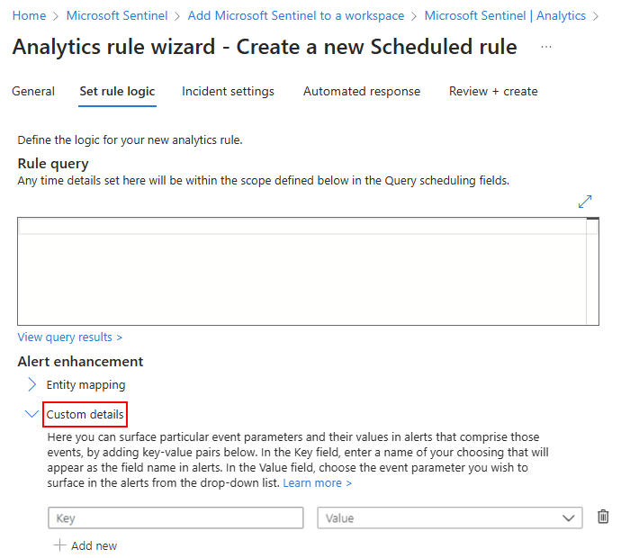 Screenshot: Benutzerdefinierte Details in einer Analyseregel