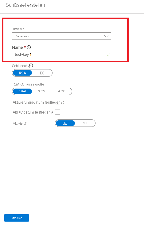 Erstellen eines Schlüssels