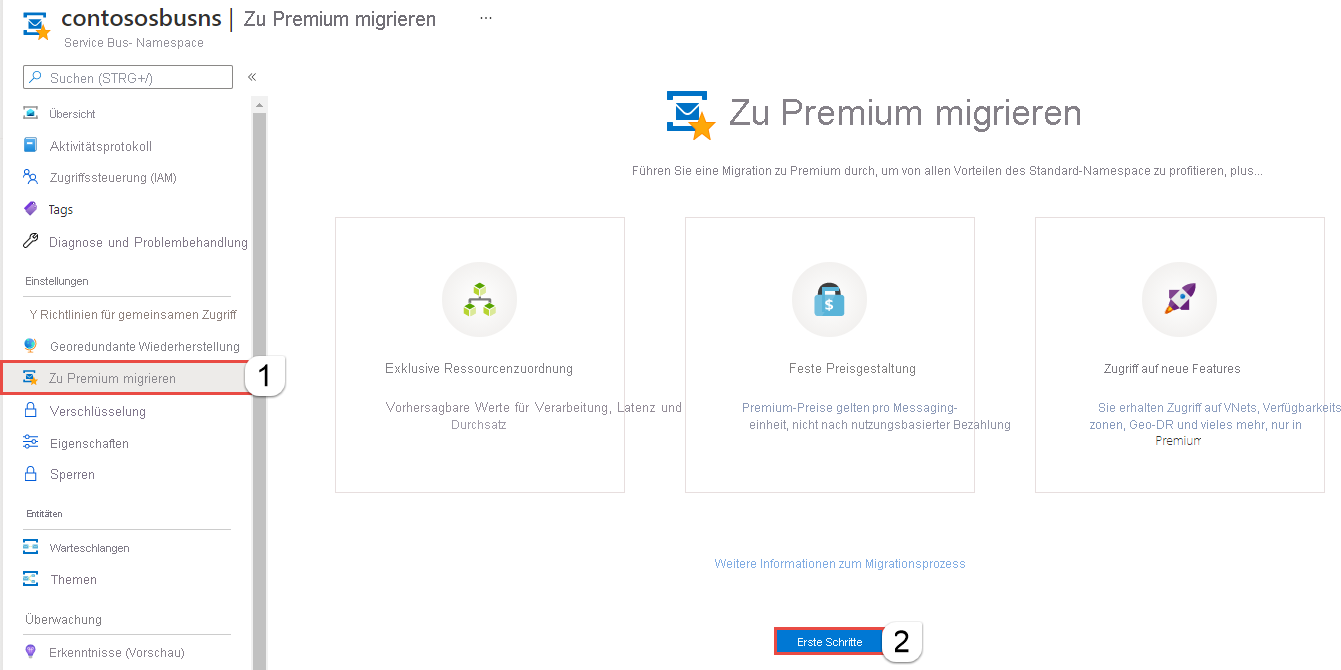 Das Bild zeigt die Seite Migrate to premium.