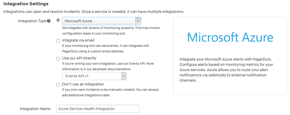 „Integration Settings“ in PagerDuty