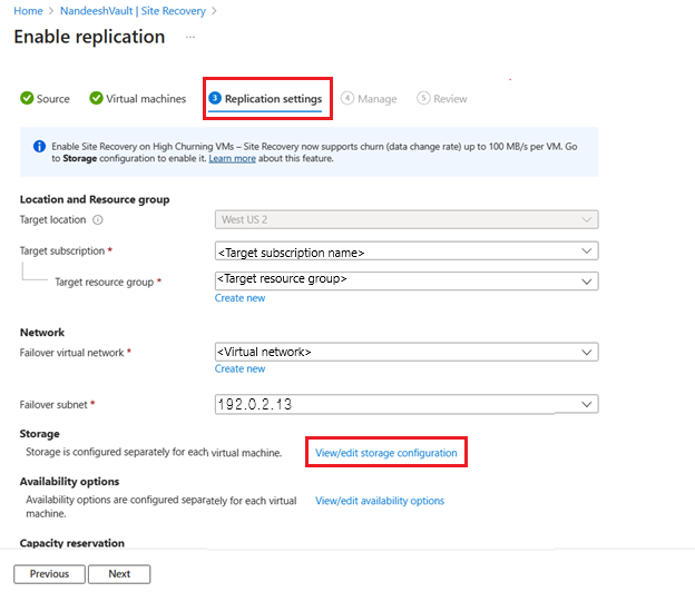 Screenshot: „Replikationseinstellungen > Speicher“.