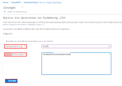 Screenshot: Überprüfen der Berechtigung Ihres Speicherkontos bzw. Ihrer Speicherkonten zur Konvertierung – Seite „Lösungen“