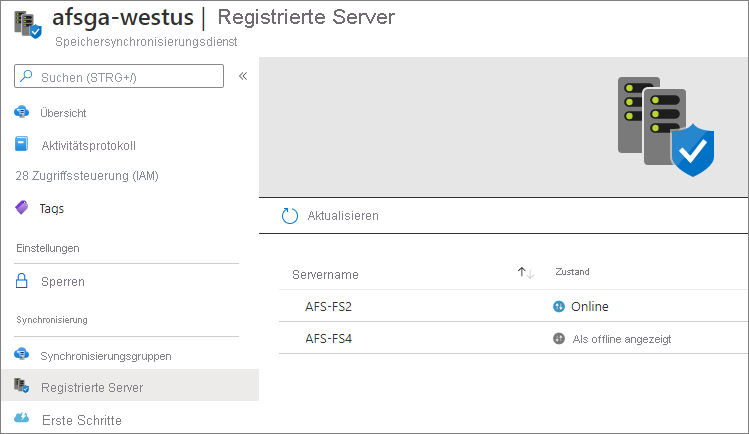 Screenshot: Integrität registrierter Server