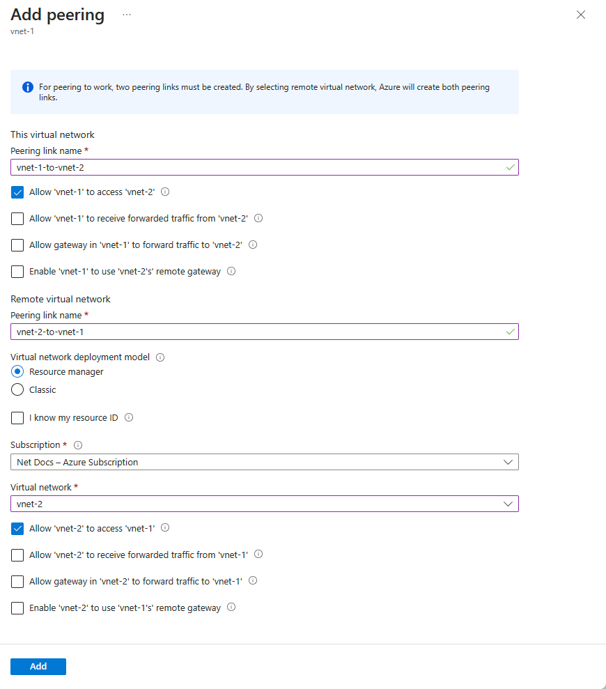 Screenshot of peering configuration page.