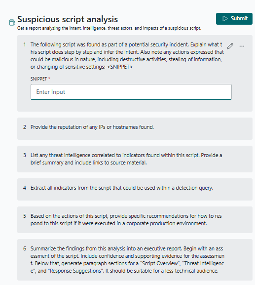 Screenshot: Verdächtige Skriptanalyse in einem Promptbook