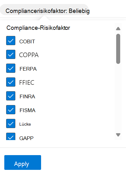 Screenshot: Compliancerisikofaktoren