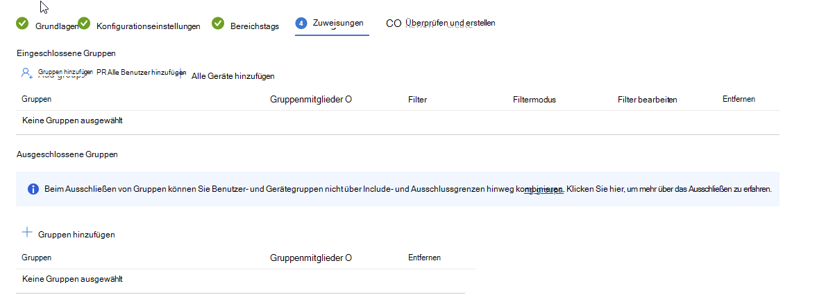 Wählen Sie die Gruppen, die einbezogen werden sollen