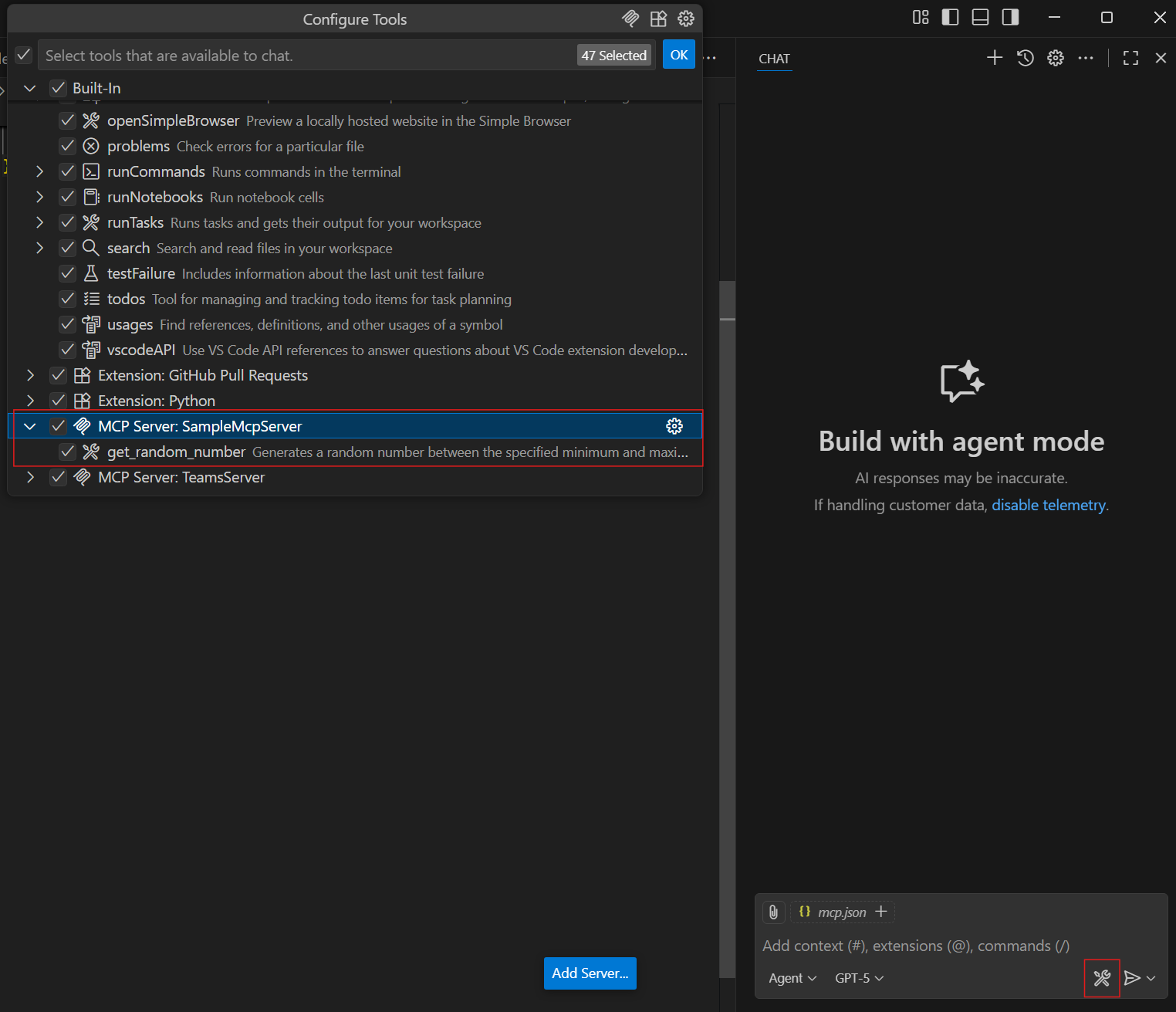 Screenshot der verfügbaren MCP-Tools.
