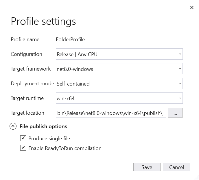 The Visual Studio Profile settings