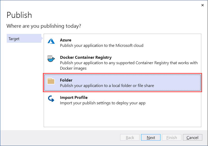 The Visual Studio Publish dialog