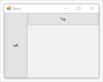 Windows-Formular mit Schaltflächen, die links und oben angedockt sind, wobei links größer ist.
