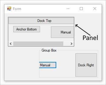 Ein Windows-Formular mit einem Bereich und einem Gruppenfeld.