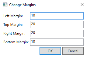 Ein Dialogfeldfenster für WPF, das links, oben, rechts, untere Textfelder anzeigt.