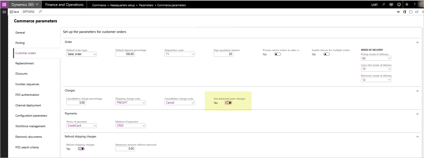 Screenshot des Parameters „Erweiterte automatische Belastungen“.
