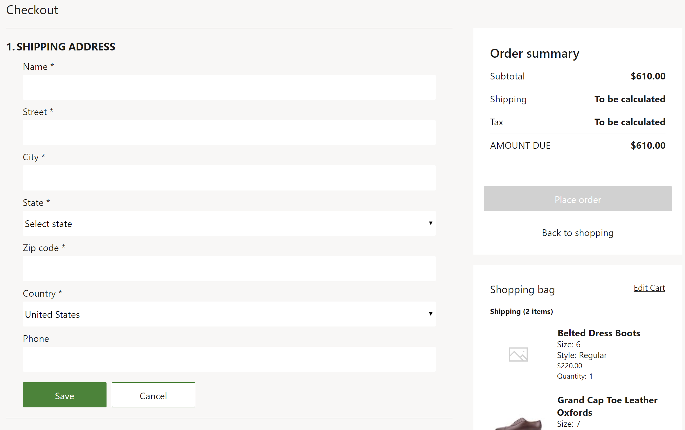 Screenshot eines Versandadressmoduls.