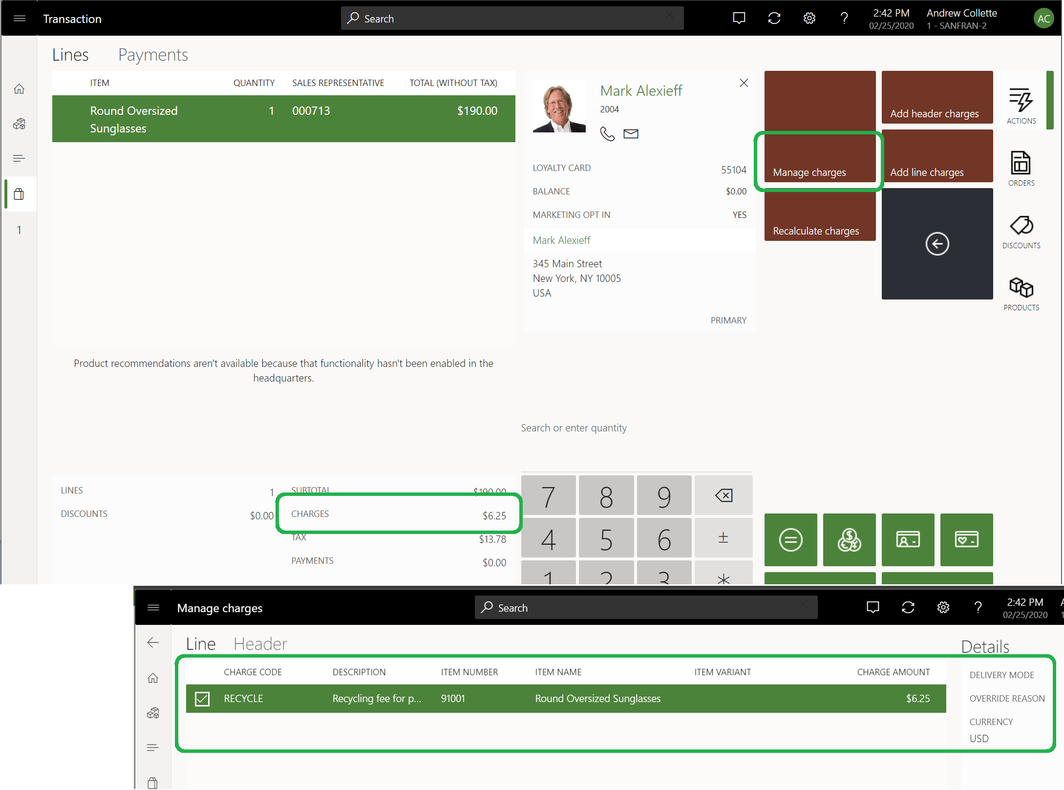 Screenshot der Recyclinggebühr in der POS-Anwendung.