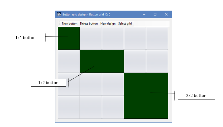 Screenshot der POS-Schaltflächengrößen in Zeilen und Spalten.