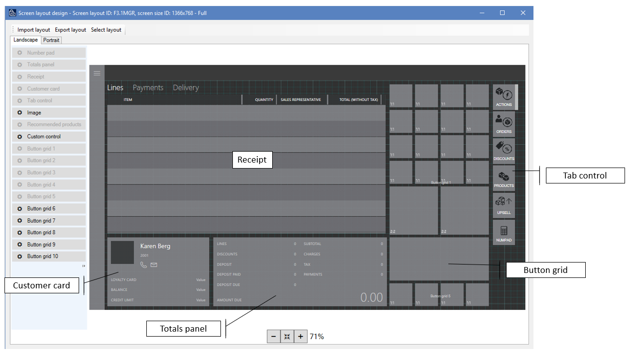 Screenshot der POS-UI-Steuerelemente.
