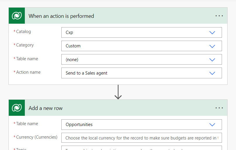 Screenshot des Hinzufügens von Schritten zu einem Power Automate-Flow.