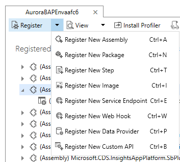 Wählen Sie „Registrieren“ und dann „Neue Assembly registrieren“ aus.