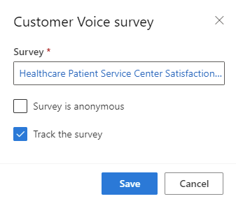 Customer Voice Umfrageoptionen Screenshot Screenshot der Customer Voice-Umfrageoptionen für Kunden.