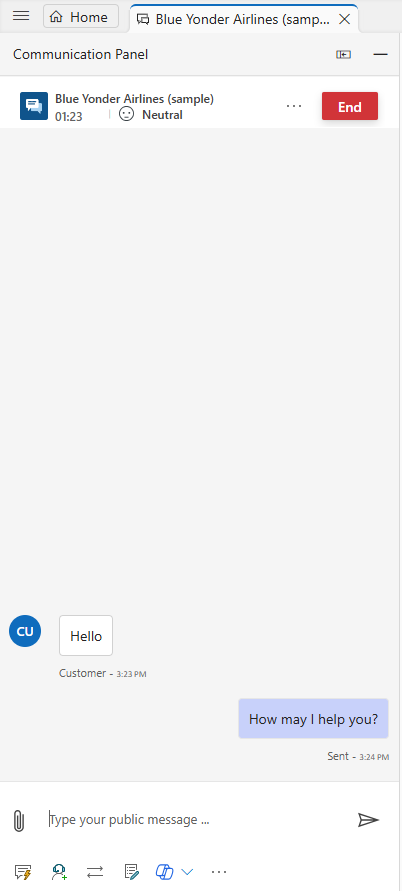 Screenshot des Kommunikationskanals mit den Optionen 