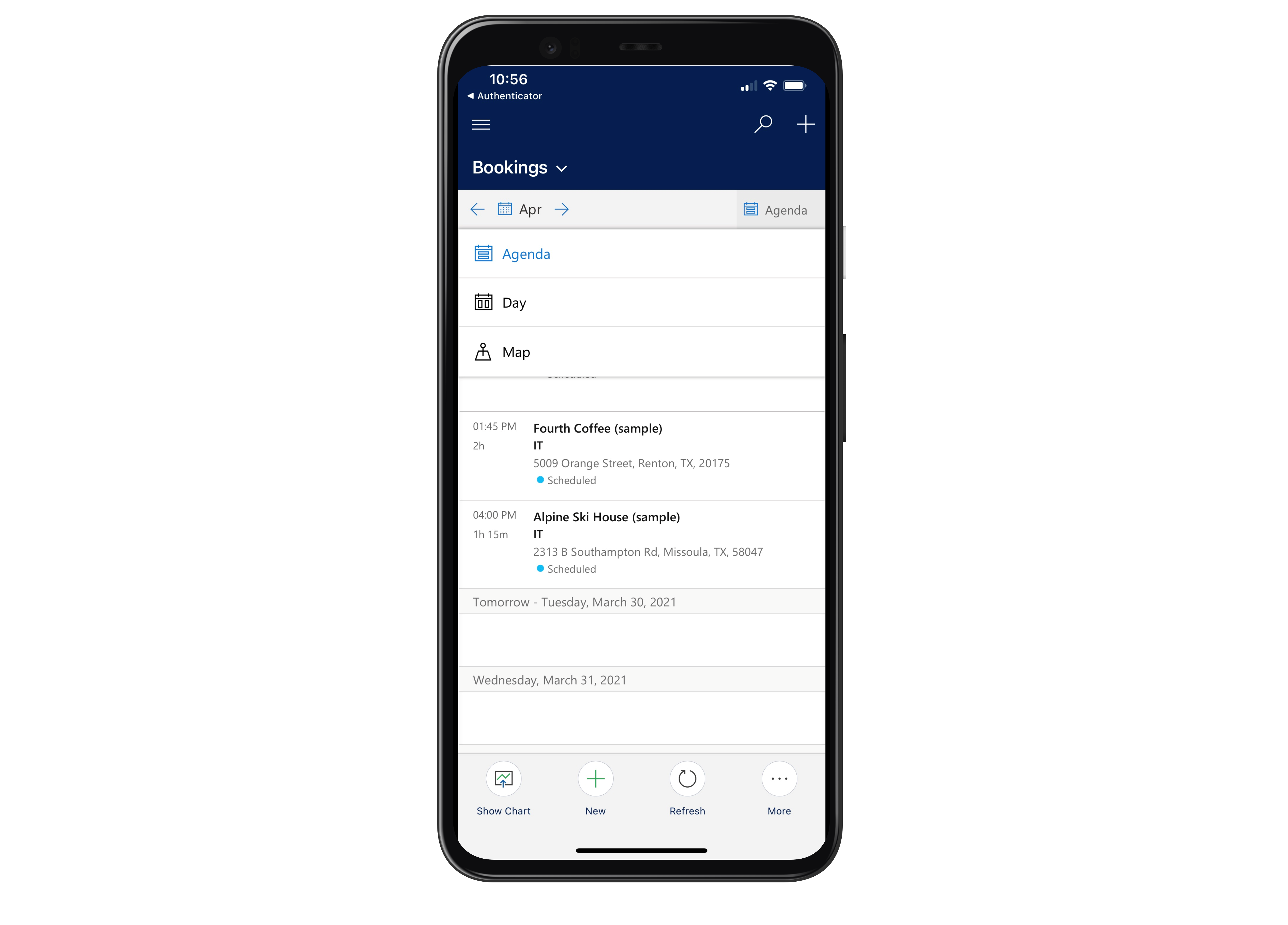 Die Field Service mobile App zeigt die Buchungen.