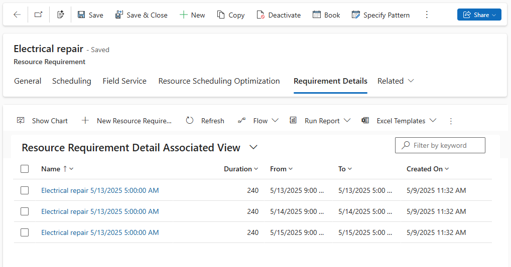 Screenshot der Details zur Ressourcenanforderung.