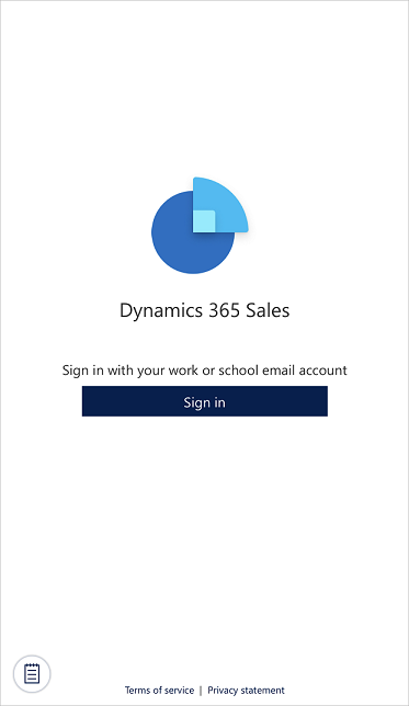 Screenshot des Anmeldebildschirms in der mobilen Dynamics 365 Sales-App.