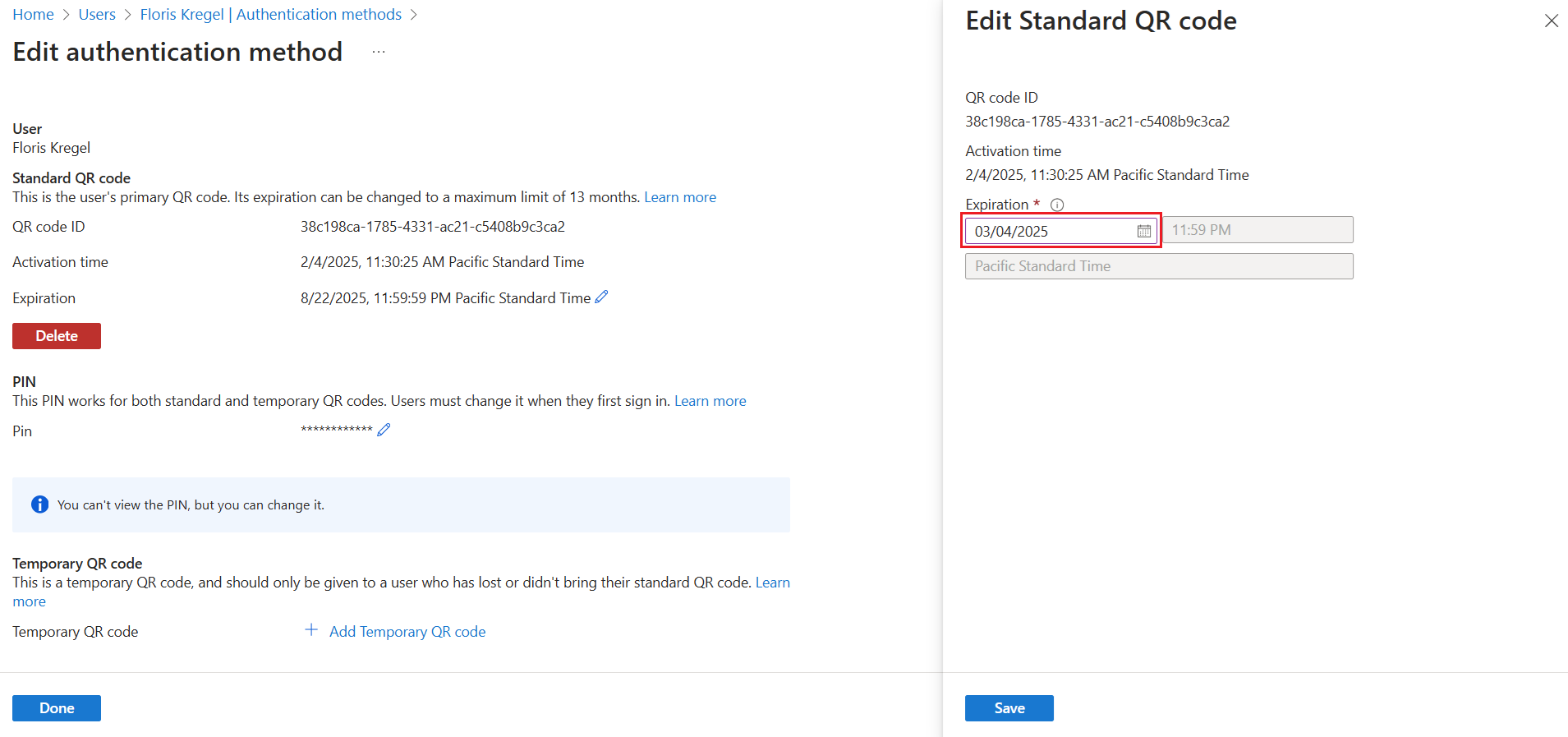 Screenshot, der zeigt, wie das Ablaufdatum geändert wird.