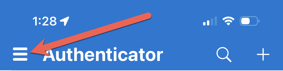 Screenshot mit der Position der Menüschaltfläche in der Microsoft Authenticator app.