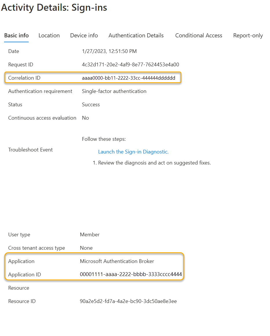 Screenshot mit den interaktiven Benutzer-Anmeldungen von Microsoft Entra ID mit einer interaktiven Anmeldung beim Microsoft Authentication Broker Service.